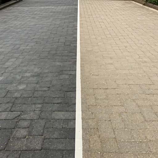 Before and after Adelaide pressure cleaning result showing restored hard surface